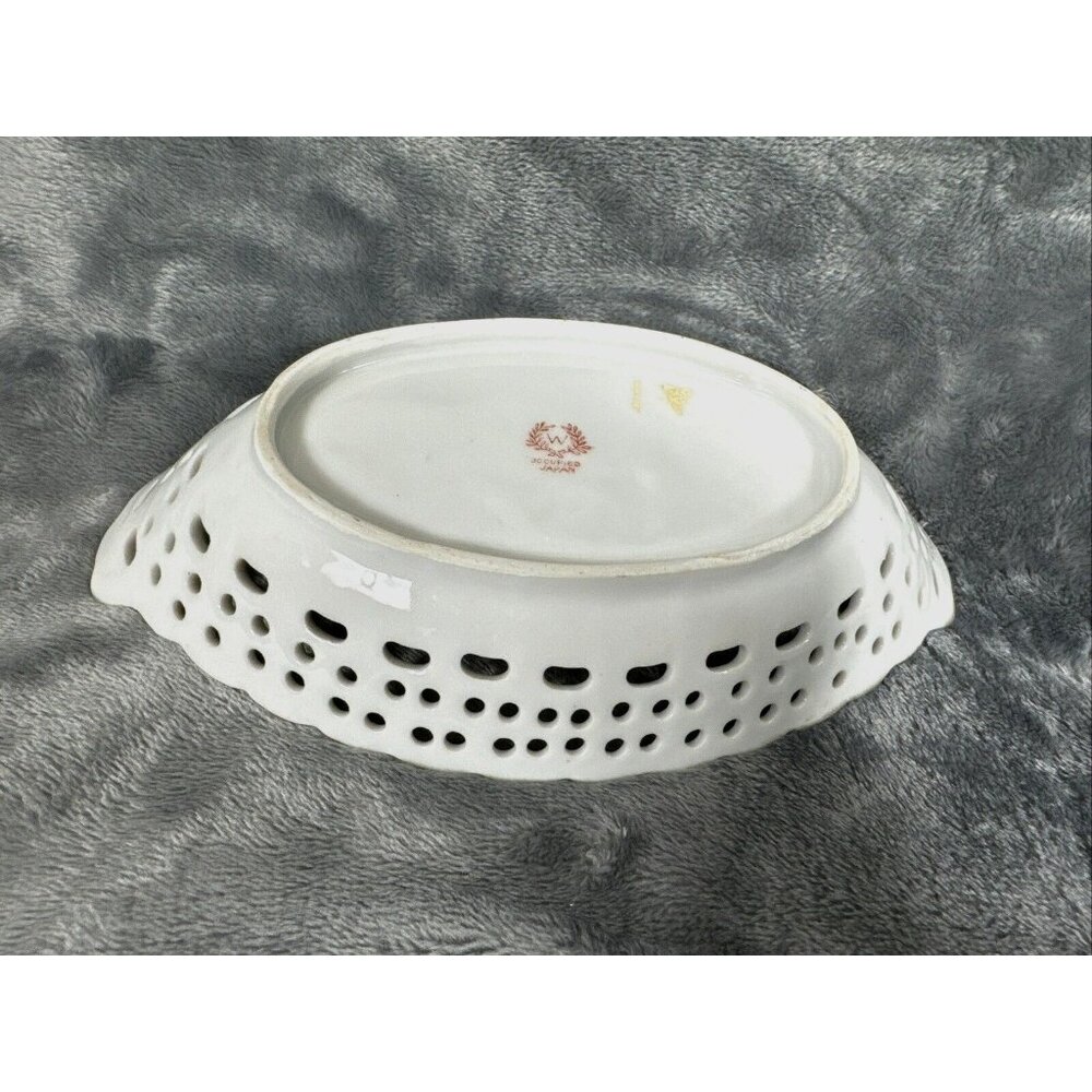 Antique Hand-Painted Porcelain Reticulated Serving Tray With Blue Floral Design - Picture 8 of 11